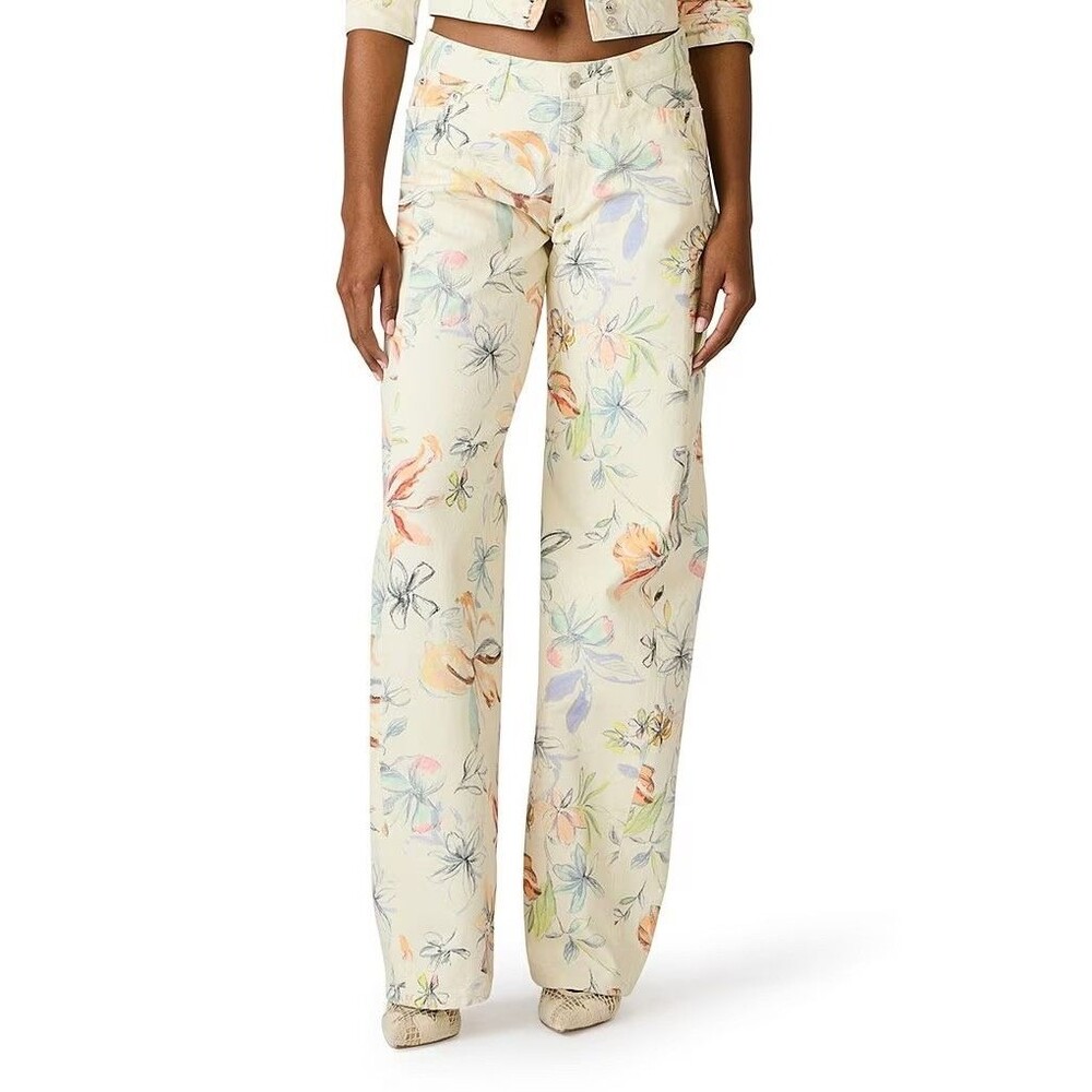 Steve Madden Rori Women’s Floral Printed Barrel Leg Jeans size 26 NWT Mid Rise